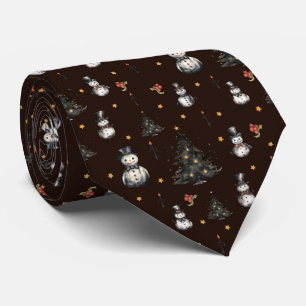 Gothic Christmas Tree Creepy Snowmen Neck Tie Krawatte