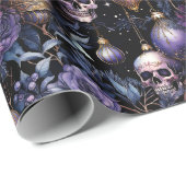 Gothic Christmas Tree Skulls Black & Lila Geschenkpapier (Rolleneckpunkt)