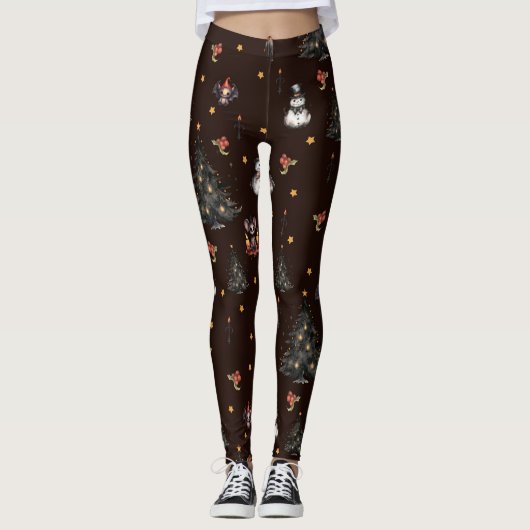 Gothic Christmas Tree Snowman Animals Leggings (Vorderseite)