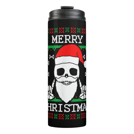 Gothic Christmas Ugly Skull Rock Weihnachtsgeschen Thermosbecher (Vorderseite)