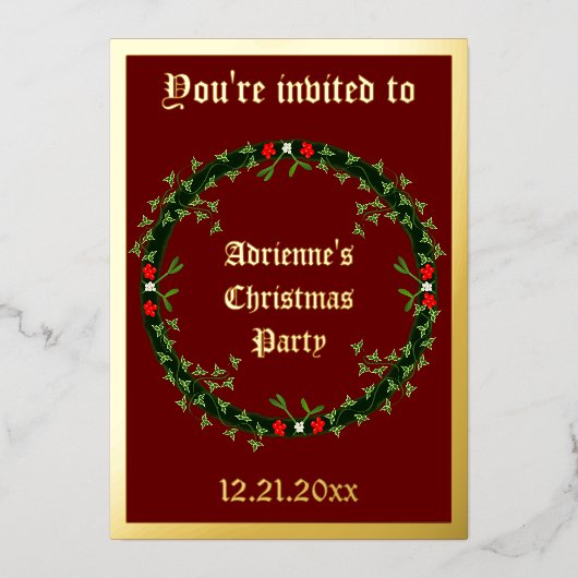 Gothic Christmas Wreath Custom Folieneinladung (Vorderseite)