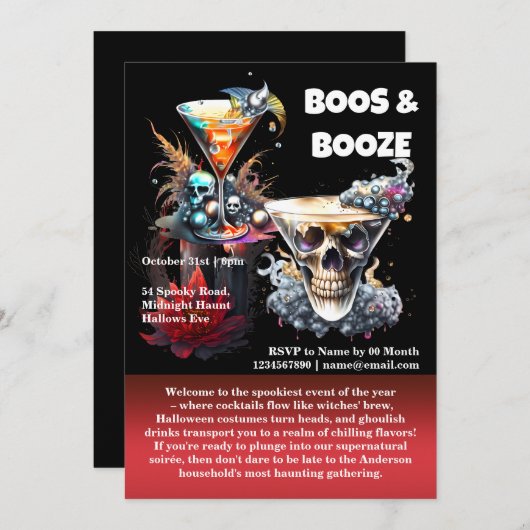 Gothic-Cocktails in der Happy Hour Einladung (Vorne/Hinten)