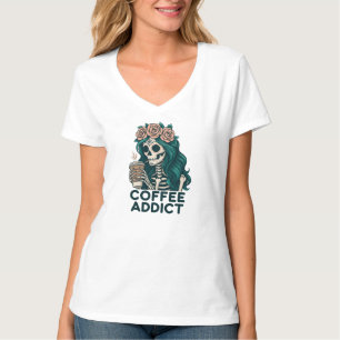 Gothic Coffee Lover Skelett Design-Hemden T-Shirt