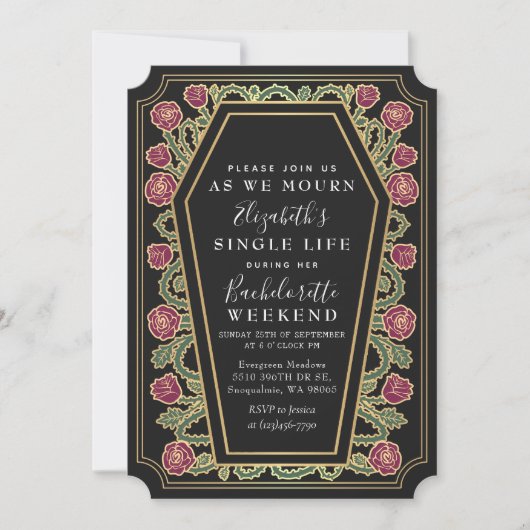 Gothic Coffin Rose Bachelorette Wochenende Einladung (Vorderseite)