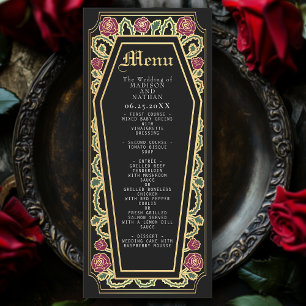 Gothic Coffin Rose Black Wedding Menu Menükarte