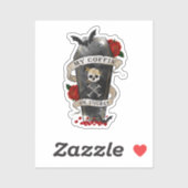 Gothic Coffin & Skull mit Rote Rose Aufkleber (Blatt)