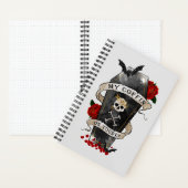 Gothic Coffin & Skull mit Rote Rose Notizblock (Innen)