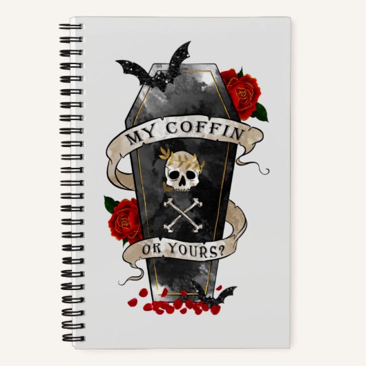 Gothic Coffin & Skull mit Rote Rose Notizblock (Vorderseite)