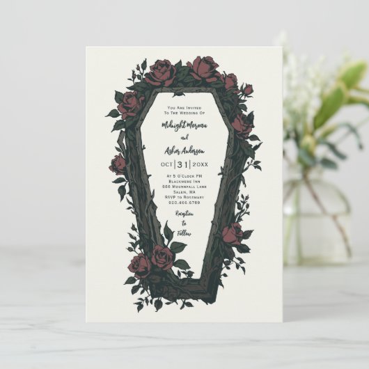 Gothic Coffin Wedding Einladung (Stehend Vorderseite)