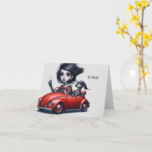 Gothic Convertible Dackel Card Karte (Gelbe Blume)