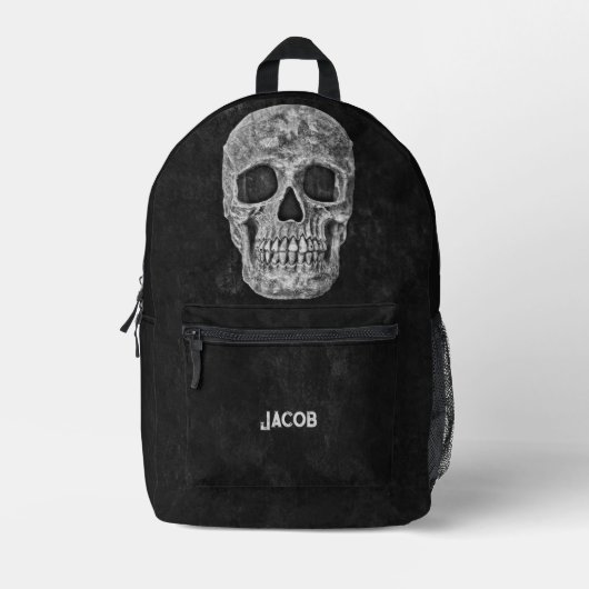 Gothic Cool Black and White Skull Bedruckter Rucksack (Vorderseite)