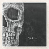 Gothic Cool Half Skull Kopf Schwarz-Weiß-Grunge Glasuntersetzer (Vorderseite)