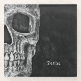 Gothic Cool Half Skull Kopf Schwarz-Weiß-Grunge Glasuntersetzer