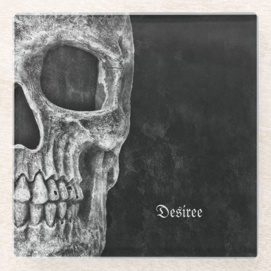 Gothic Cool Half Skull Kopf Schwarz-Weiß-Grunge Glasuntersetzer (Vorderseite)