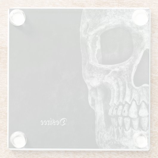 Gothic Cool Half Skull Kopf Schwarz-Weiß-Grunge Glasuntersetzer (Rückseite)