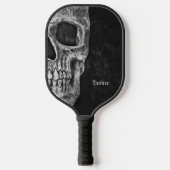 Gothic Cool Half Skull Kopf Schwarz-Weiß-Grunge Pickleball Schläger (Vorderseite)