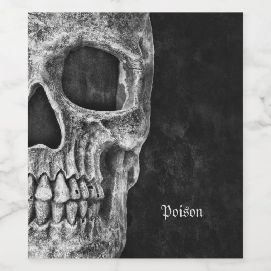 Gothic Cool Half Skull Kopf Schwarz-Weiß-Grunge Weinetikett (Einzelnes Label)