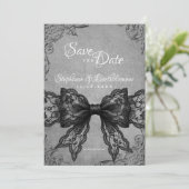 Gothic Coquette Black Lace Bow Photo Save The Date (Stehend Vorderseite)