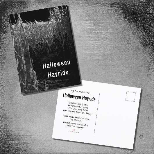 Gothic Cornfield Halloween Hayride Party Einladungspostkarte