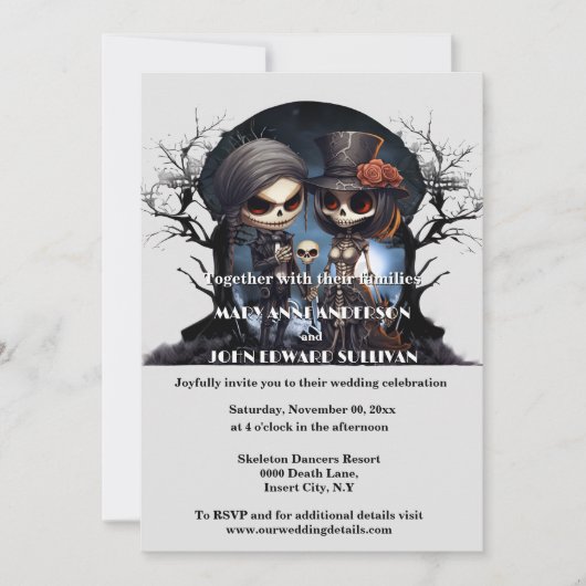 Gothic Corpse Skelett Ehepaar Bräutigam Einladung (Vorderseite)