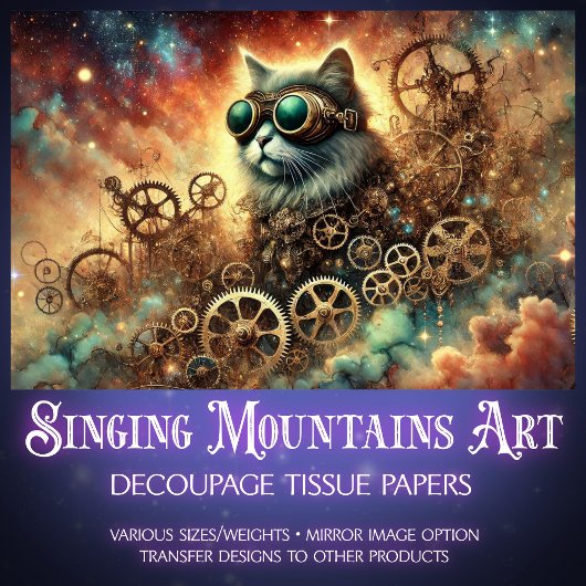 Gothic Cosmic Steampunk Cat Dream Decoupage Seidenpapier