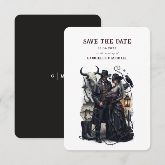 Gothic Couple Dark Western Save The Date (Vorne/Hinten)