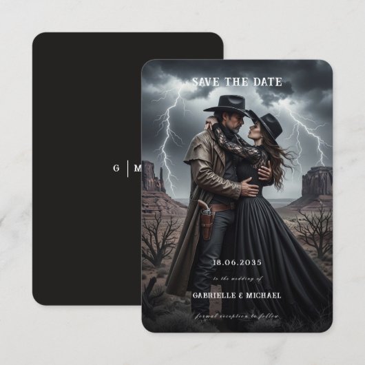 Gothic Couple Dark Western Save The Date (Vorne/Hinten)