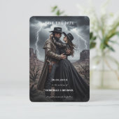 Gothic Couple Dark Western Save The Date (Stehend Vorderseite)