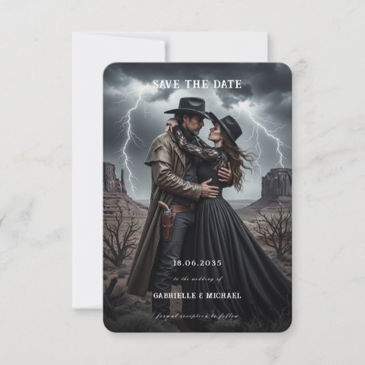 Gothic Couple Dark Western Save The Date (Vorderseite)