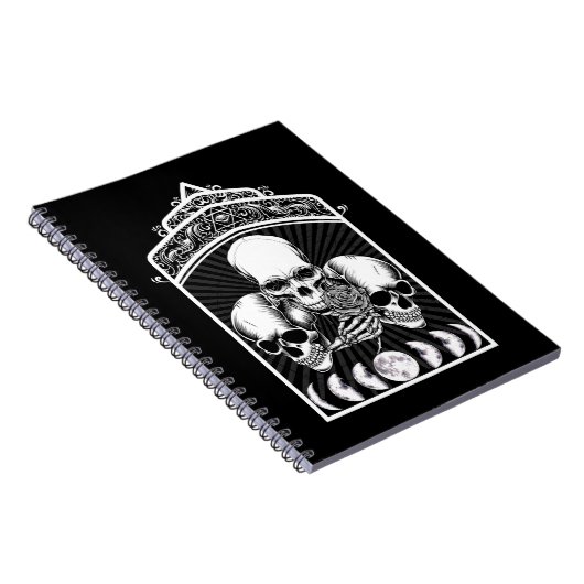Gothic Creepy Skulls Moon Phases Hexchy Crescent Notizblock (Rechte Seite)
