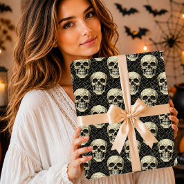 Gothic Creme-Totenkopf-Rissmuster Geschenkpapier