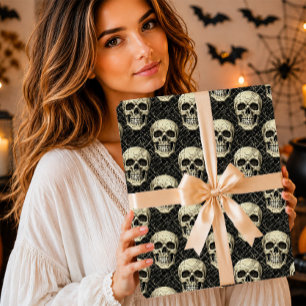 Gothic Creme-Totenkopf-Rissmuster Geschenkpapier