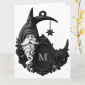 Gothic Crescent Moon Gnom mit Initiale Karte (Gelbe Blume)
