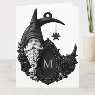 Gothic Crescent Moon Gnom mit Initiale  Karte
