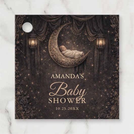 Gothic Crescent Moon Stars Baby Shower Geschenkanhänger (Vorderseite)