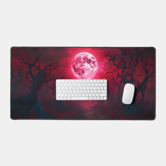 Gothic Crimson Moon Desk Mat - Dark Fantasy Horror Schreibtischunterlage (Tastatur & Maus)