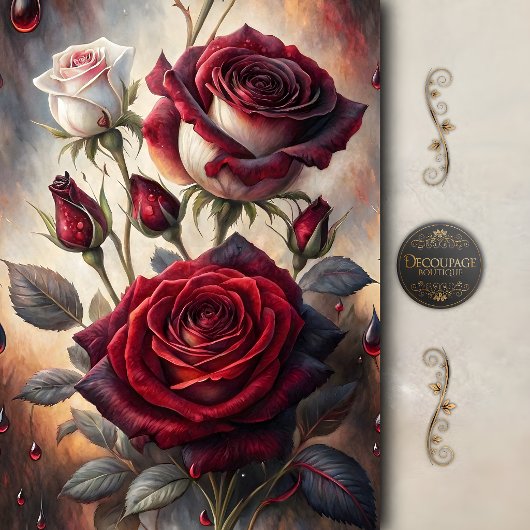 Gothic Crimson Rose Dekoupage Seidenpapier