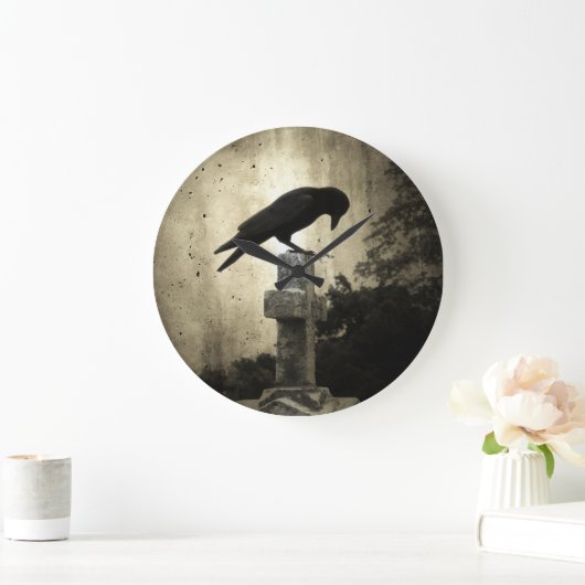 Gothic Cross and Crow Große Wanduhr (Zuhause)