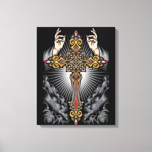 Gothic Cross mit den Händen Leinwanddruck (Vorderseite)