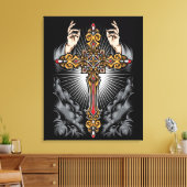 Gothic Cross mit den Händen Leinwanddruck (Insitu (Wohnzimmer))