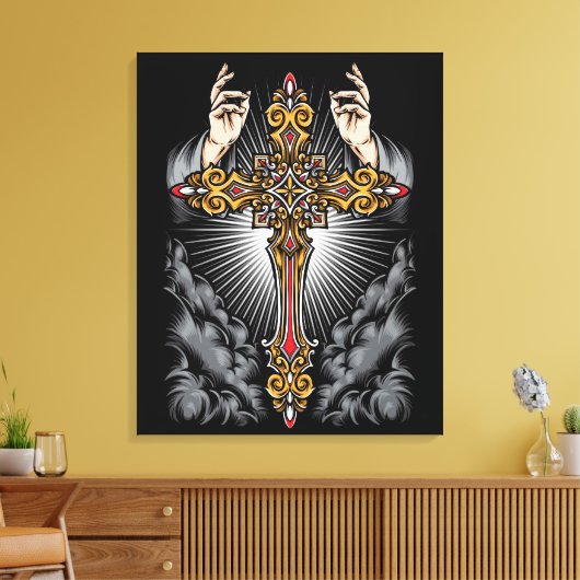 Gothic Cross mit den Händen Leinwanddruck (Insitu (Wohnzimmer))