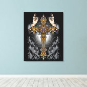 Gothic Cross mit den Händen Leinwanddruck (Insitu (Holzboden))