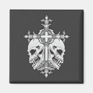 Gothic Cross mit Skulls Magnet