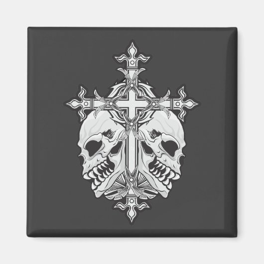 Gothic Cross mit Skulls Magnet (Vorne)