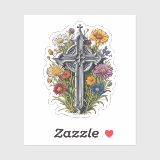 Gothic Cross mit Wildblumen Aufkleber (Blatt)