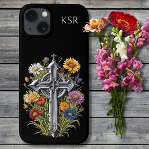 Gothic Cross mit Wildblumen Monogram Case-Mate iPhone Hülle