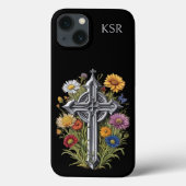 Gothic Cross mit Wildblumen Monogram Case-Mate iPhone Hülle (Rückseite)