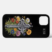 Gothic Cross mit Wildblumen Monogram Case-Mate iPhone Hülle (Rückseite (Horizontal))