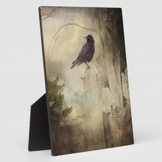 Gothic Crow auf Cross Tabletop Plaque mit Easel Fotoplatte (Seite)