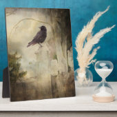 Gothic Crow auf Cross Tabletop Plaque mit Easel Fotoplatte (Seite)